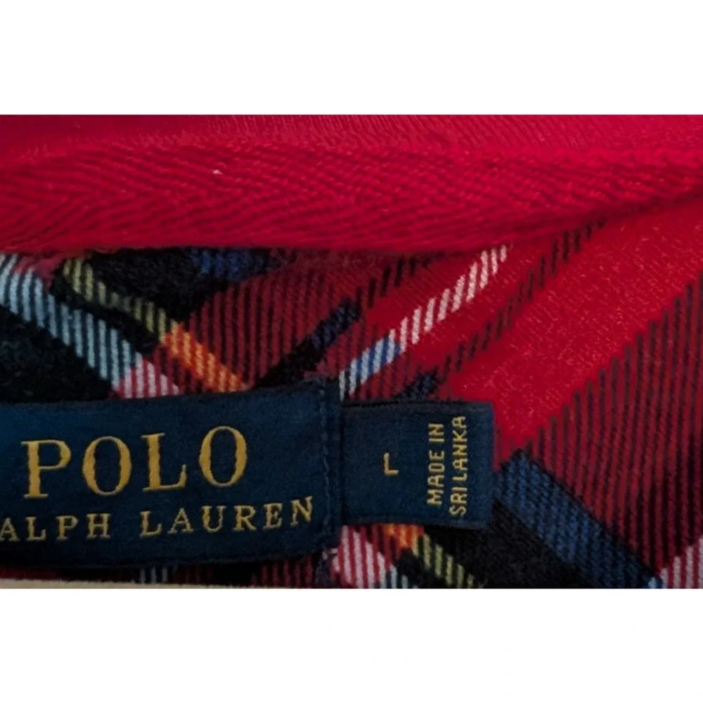 Ralph Lauren Girls Red Plaid Long Sleeve Top Polo Pony Logo LARGE‎